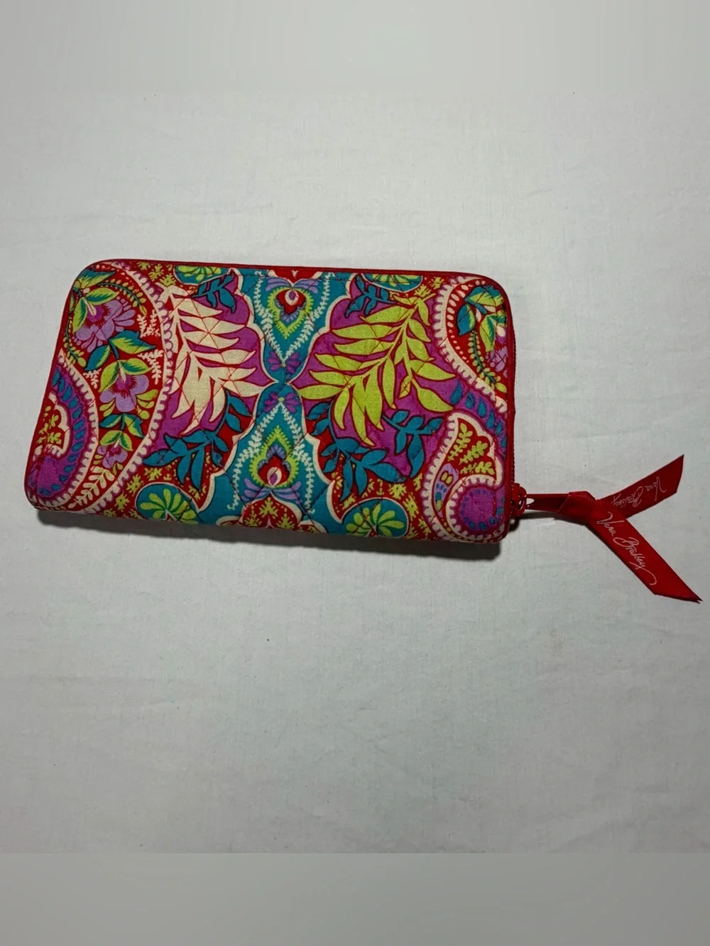 Vera Bradley Teal Pink Yellow Paisley Zip Wallet